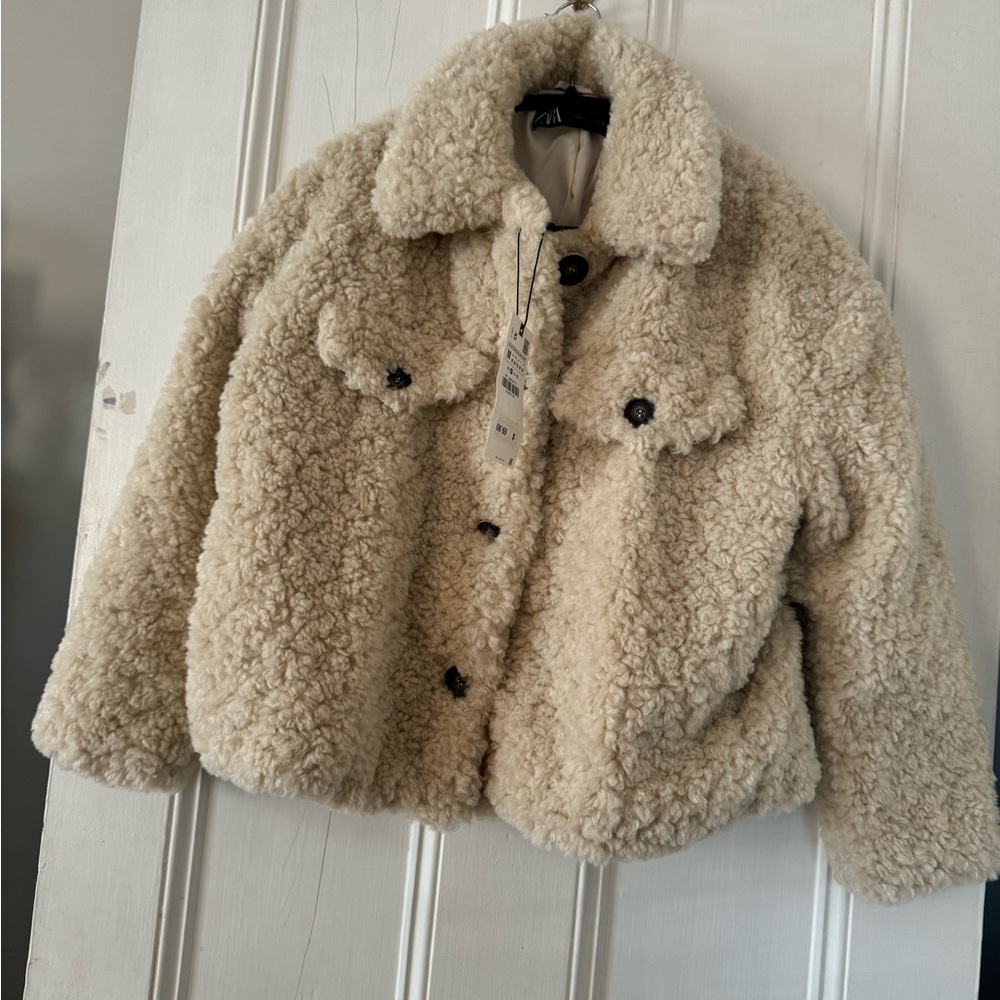 NWT Zara Cream Sherpa Teddy Jacket Button Up
